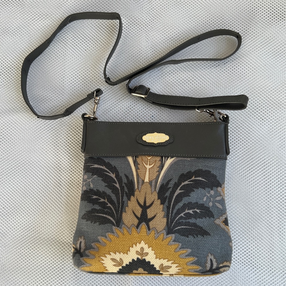 Spartina 449 Crossbody Bag Mustard and Gray Linen & Leather Daufuskie Island